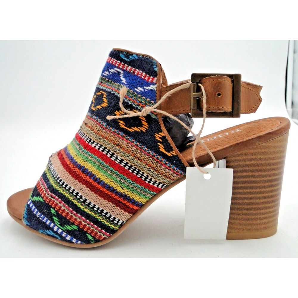 Roper Womens 6.5 Mika Aztec Tapestry Buckle Heel Sandal Slingback Leather New - Picture 15 of 16